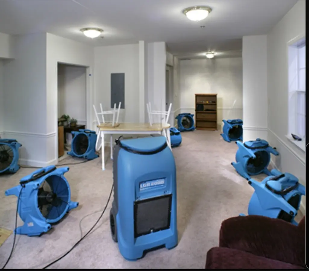 Air movers and dehumidifier setup for Water Damage Restoration in Bethesda